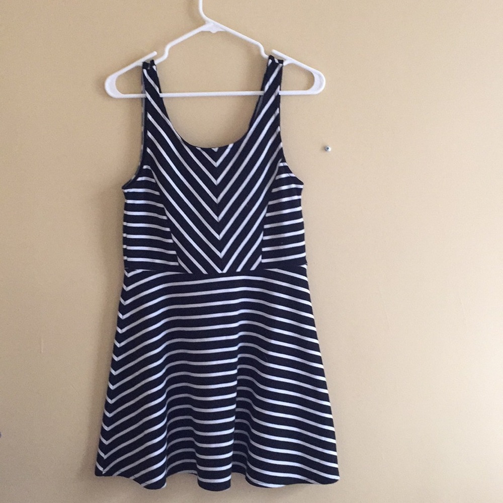Black and white striped skater girl dress